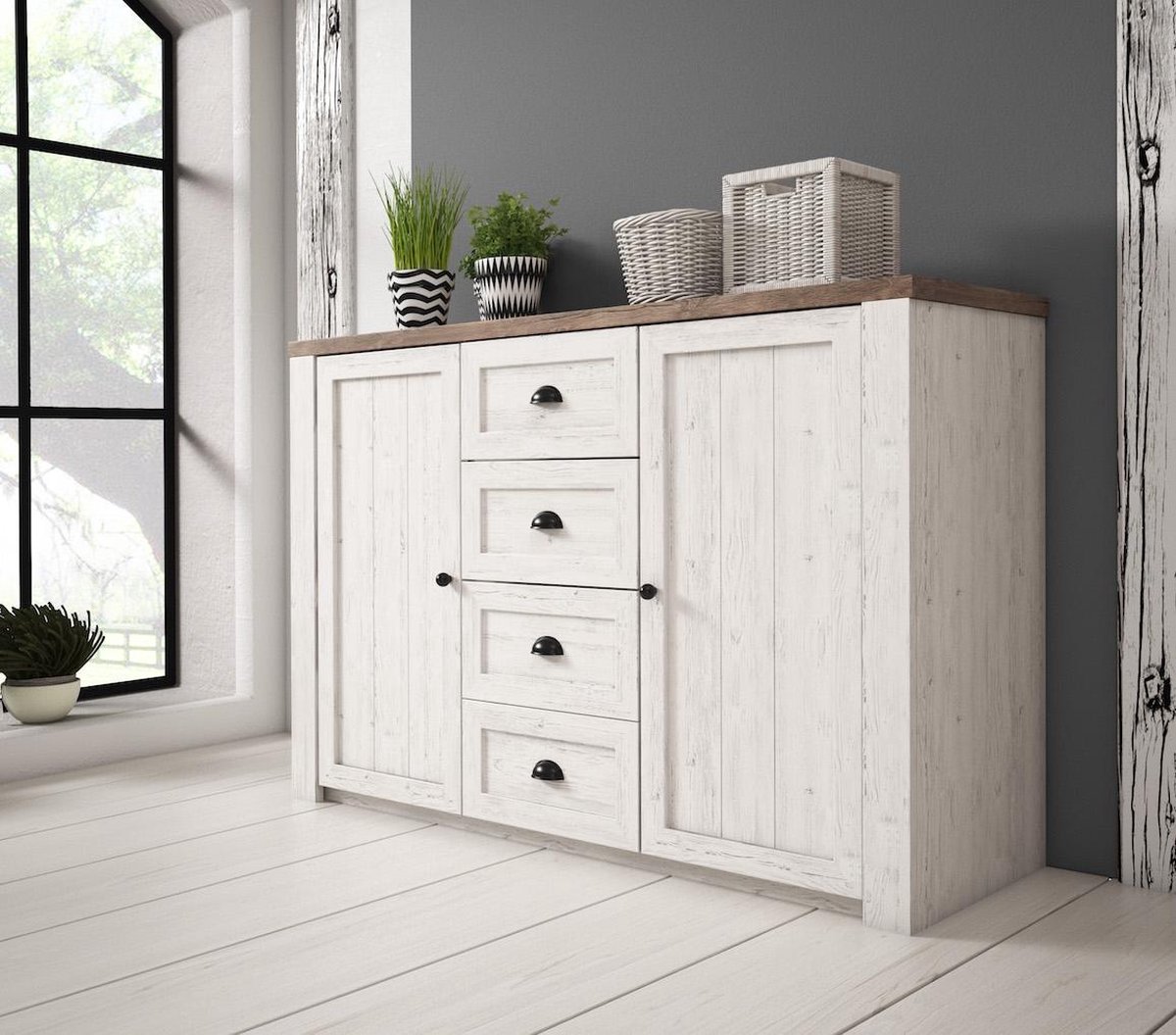 Meubella Dressoir Parello 2 - Wit - Eiken - 130 cm