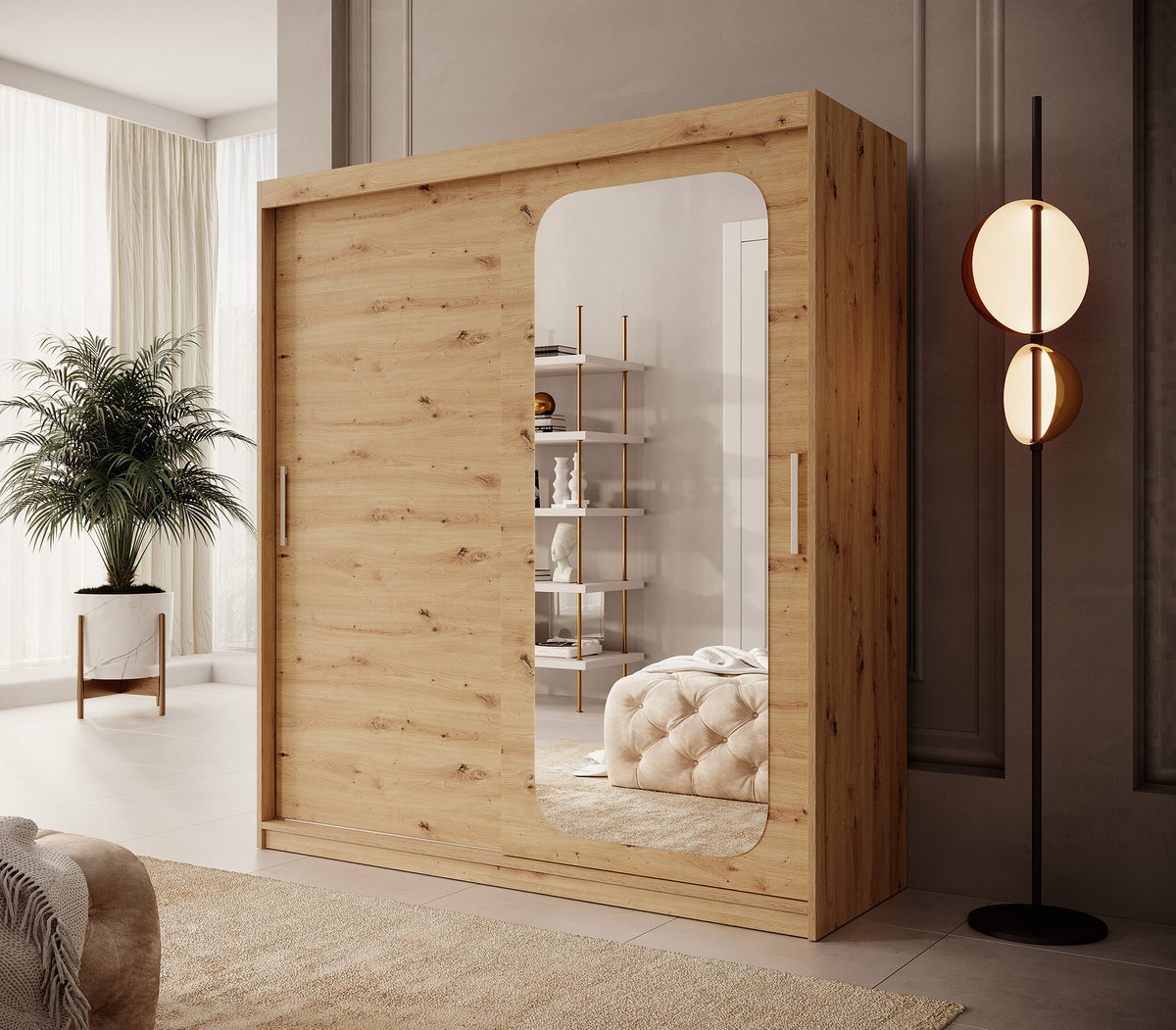 Meubella Kledingkast Pete - Eiken - 180 cm - Met spiegel