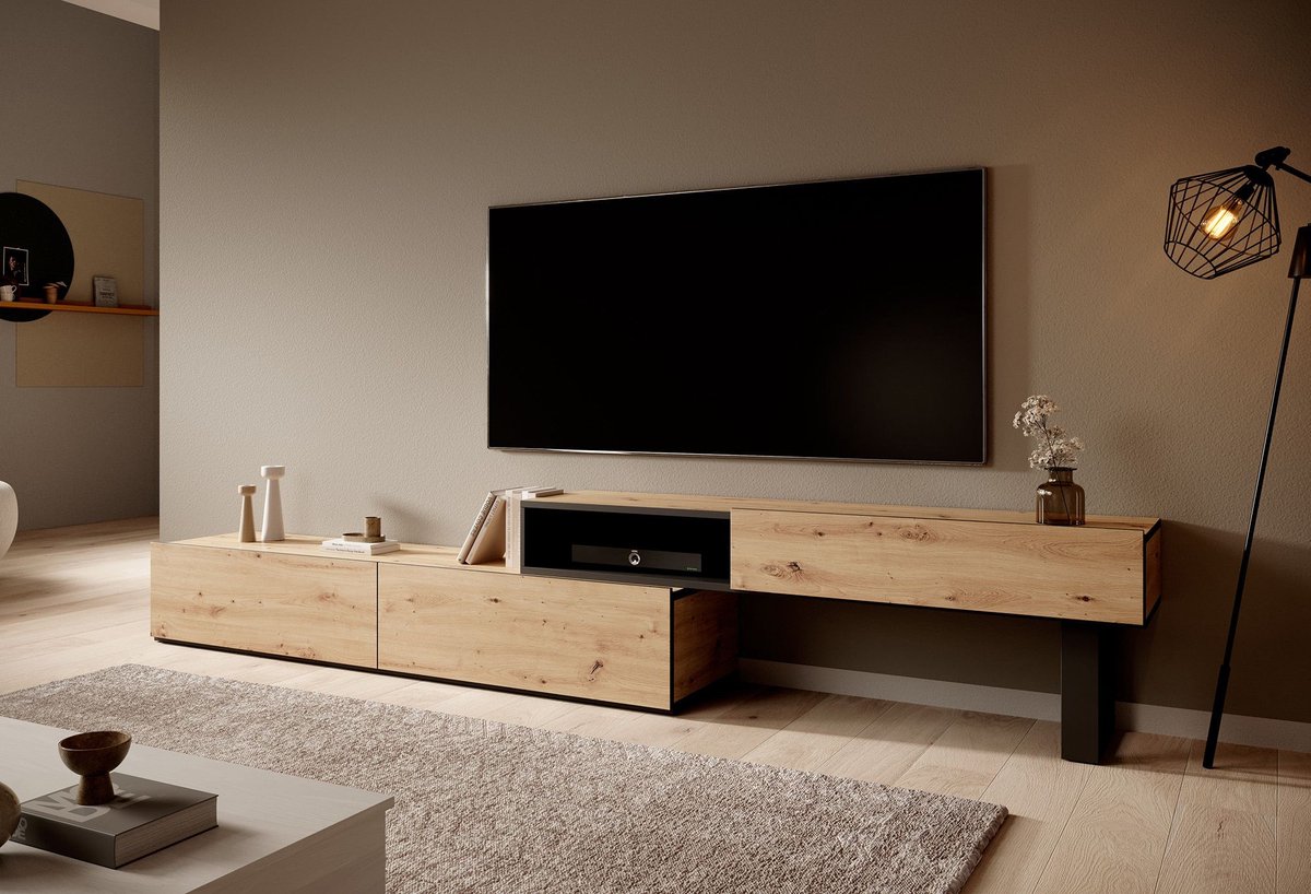 Meubella TV-Meubel Kandelo - Eiken - Zwart - 240 cm