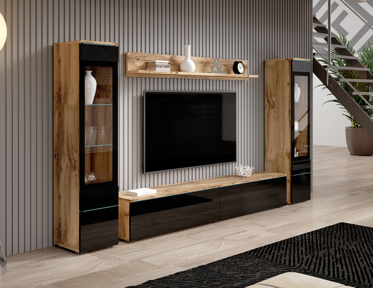 Meubella Wandmeubel Variety - Zwart - Eiken