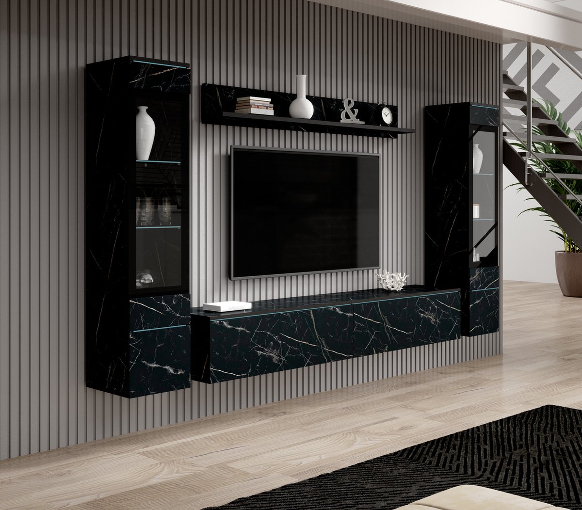 Meubella Wandmeubel Variety - Zwart - Marmerlook