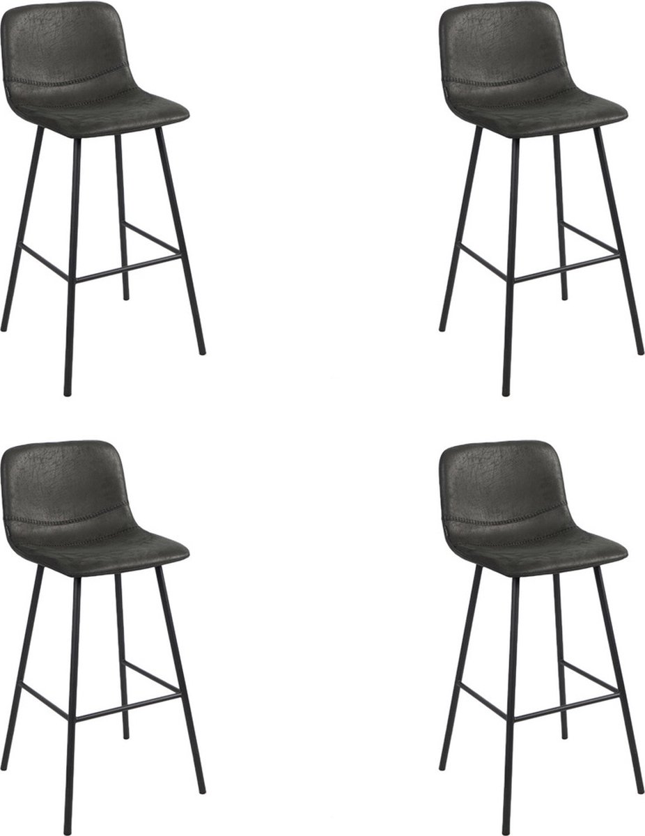 Bronx71 Industriële barkruk Mikky zwart leer 68 - 79 cm - Barkrukken