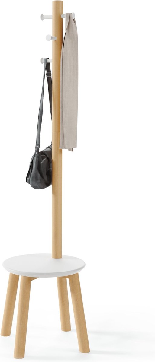 Umbra Pillar Kapstok met Kruk - Wit/Naturel