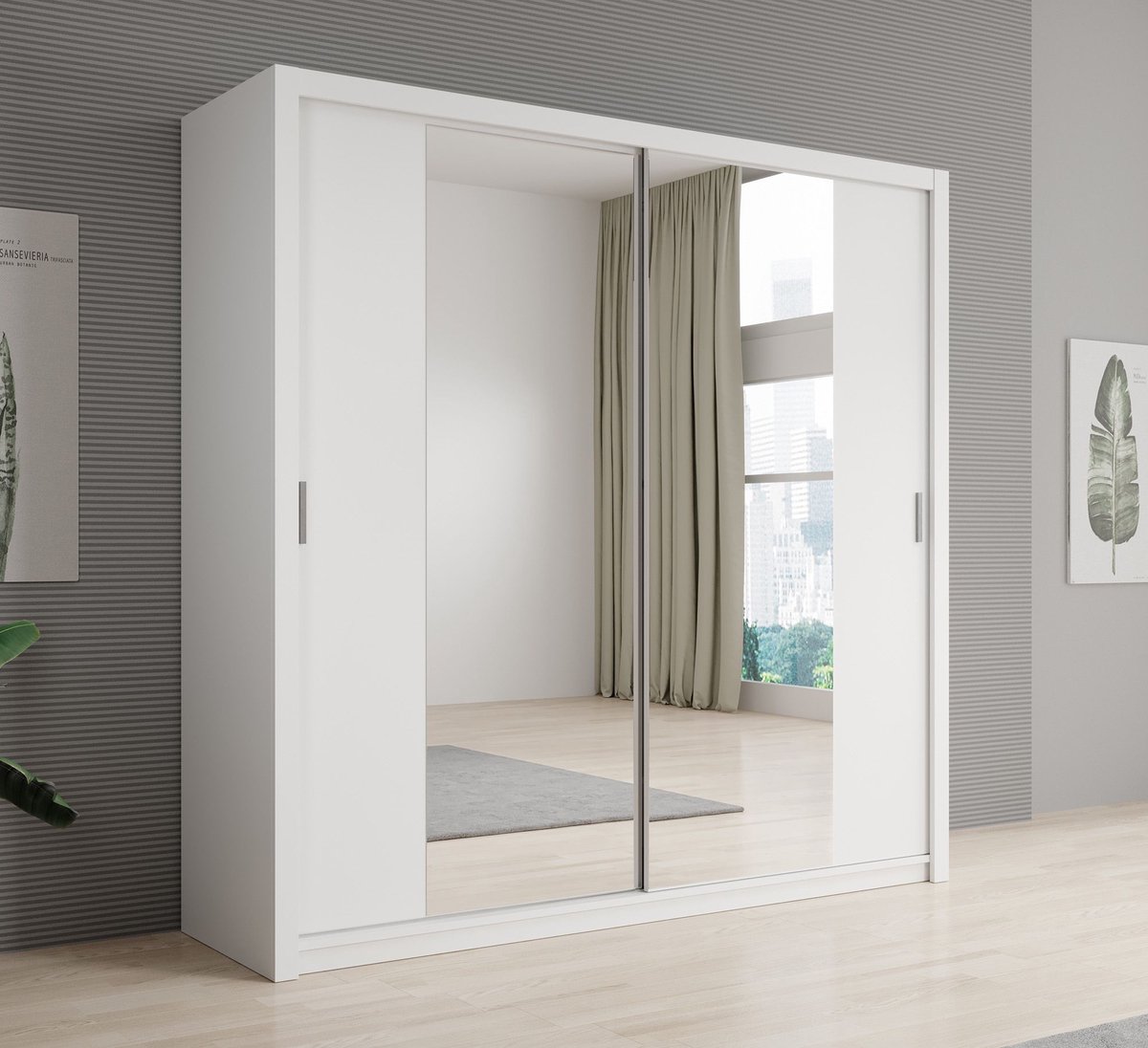 Meubella Kledingkast Blake - Wit - 220 cm - Met spiegel