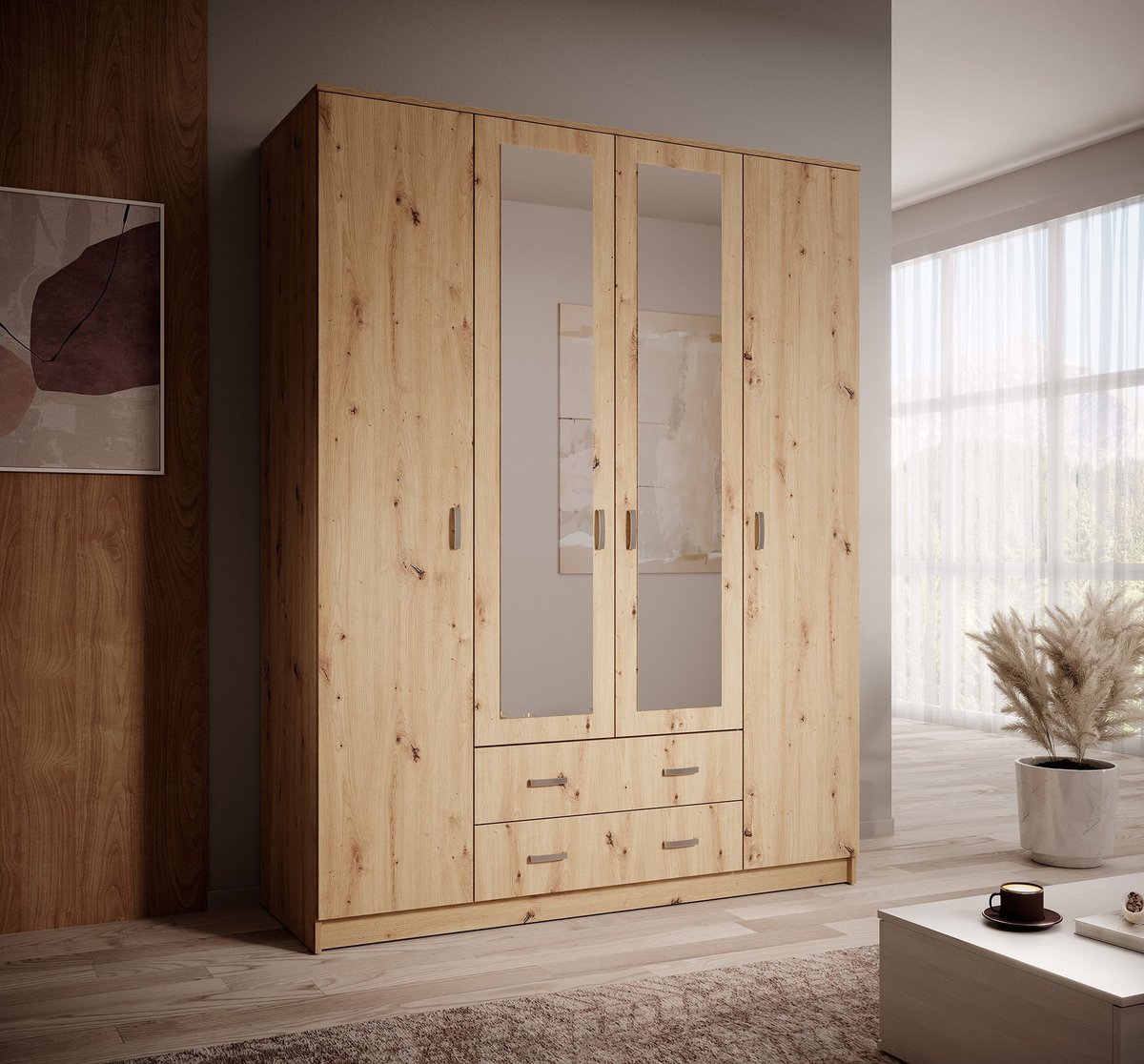 Meubella Kledingkast Hinto - Eiken - 160 cm - Met spiegel