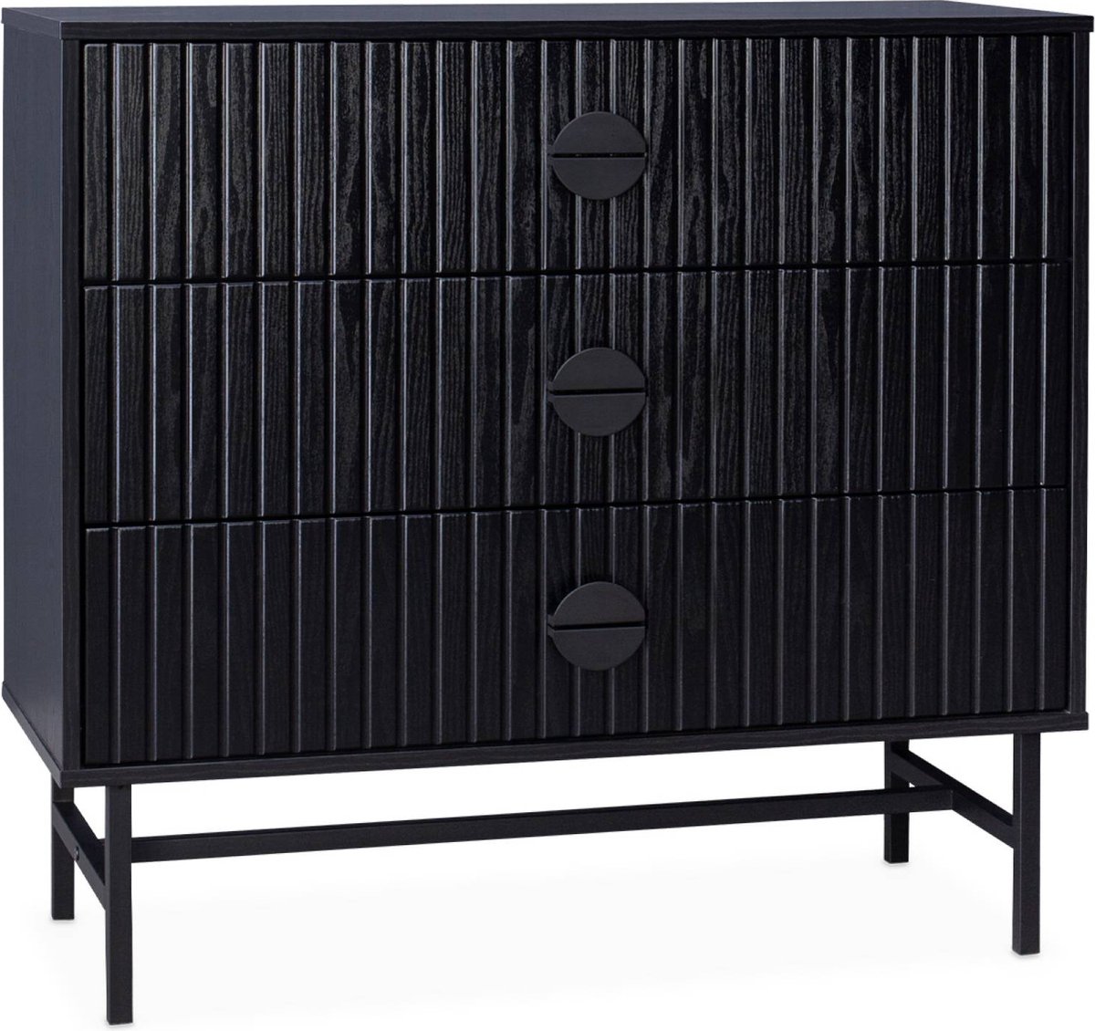 sweeek - Houtdecor commode met 3 laden en zwarte groeven
