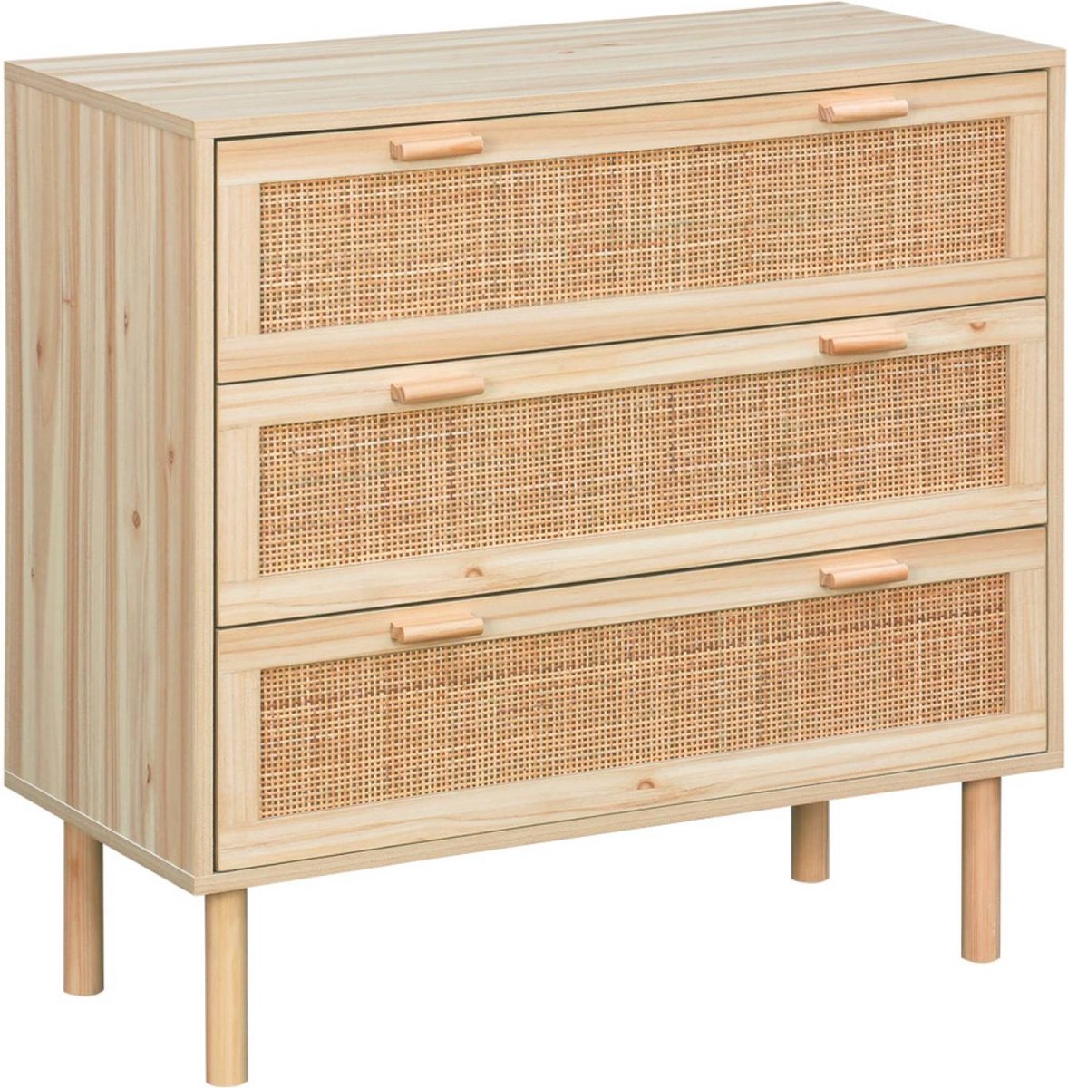 sweeek - Ladekast met 3 lades, rotan en houteffect.