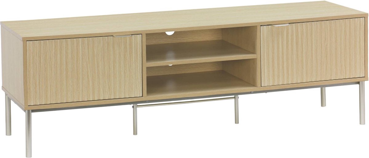 sweeek - TV-meubel van gegroefd hout en metaal, 2 deuren, 160cm