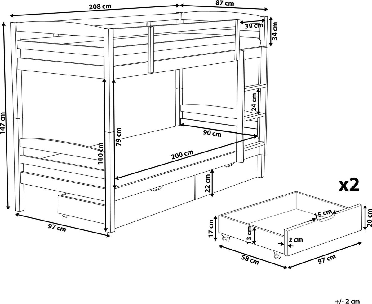 Beliani - REVIN - Stapelbed - Blauw - 90 x 200 cm - Dennenhout