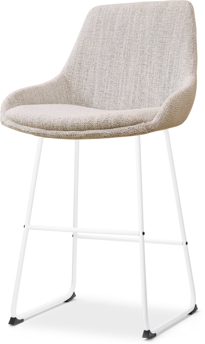Nolon Nino-Isa Barkruk Beige Gemêleerd - Stof - Wit Onderstel - 65 cm