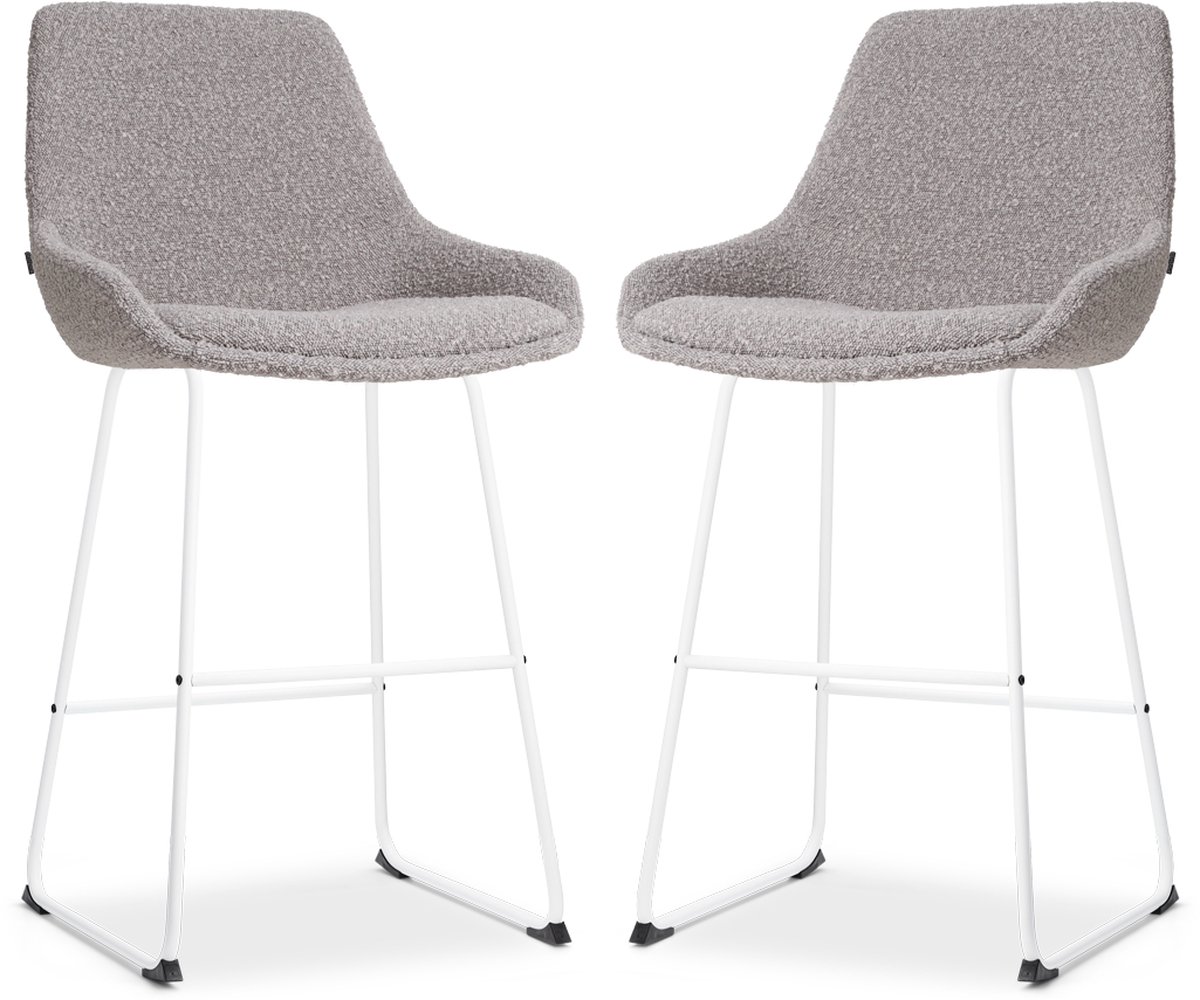 Nolon Nino-Isa Barkrukken Set van 2 - Bouclé Taupe - Wit - 65 cm