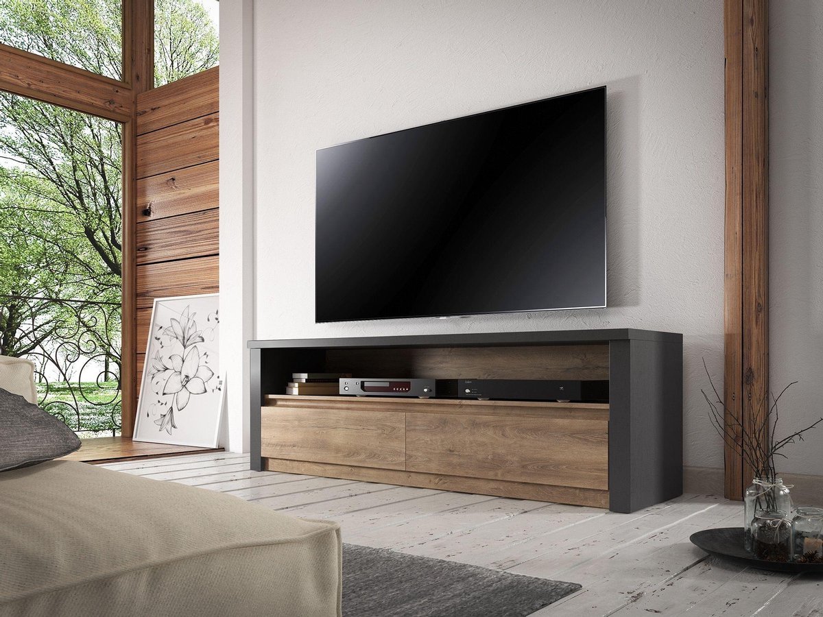 Meubella TV-Meubel Monaco - Eiken - Grijs - 130 cm