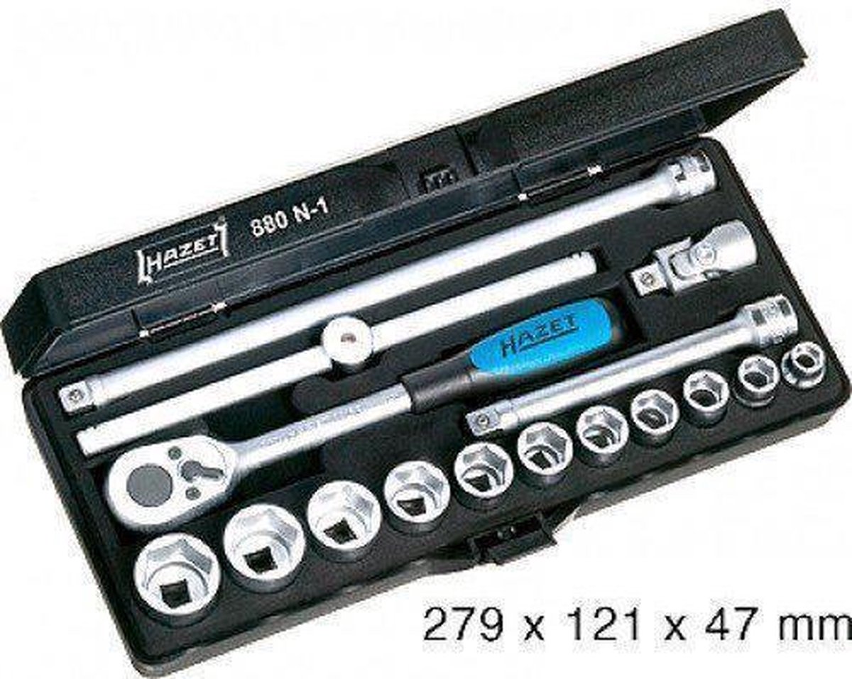 HAZET Dopsleutelset 880N-1 · 3/8 inch (10 mm) vierkant hol · Buiten-zeskant-tractieprofiel · 16-delig · 8 - 22