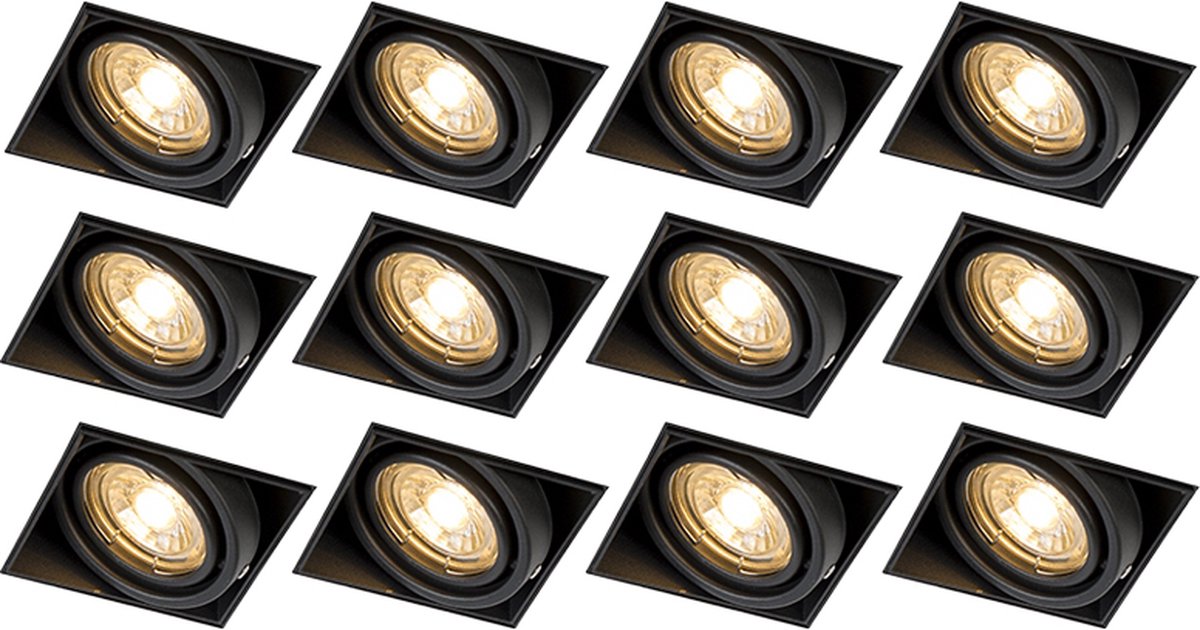 QAZQA Set van 12 inbouwspots zwart GU10 kantelbaar trimless - Oneon