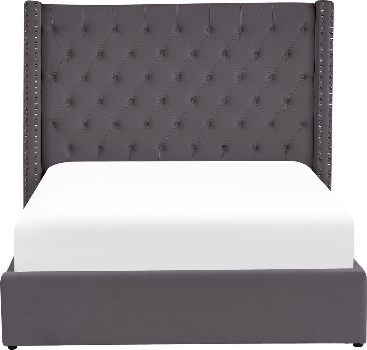 Beliani-LUBBON -Bed met opbergruimte-Grijs-140 x 200 cm-Fluweel