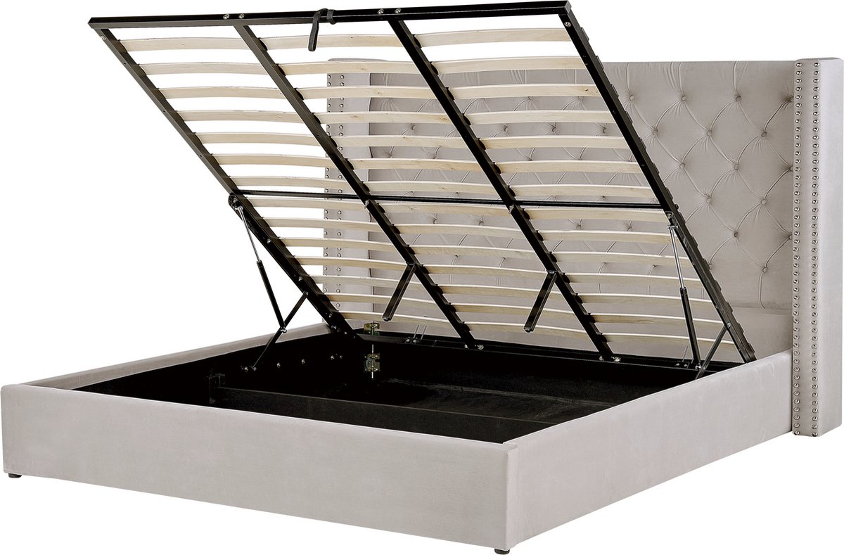 Beliani-LUBBON -Bed met opbergruimte-Lichtgrijs-180 x 200 cm-Fluweel