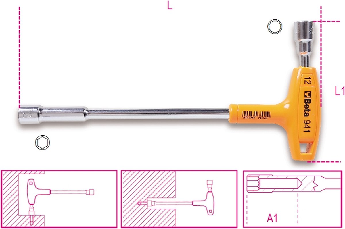 Beta T dopsleutels met zes en twaalfkant aansluiting, met krachthandgreep 941 13 - 009410113