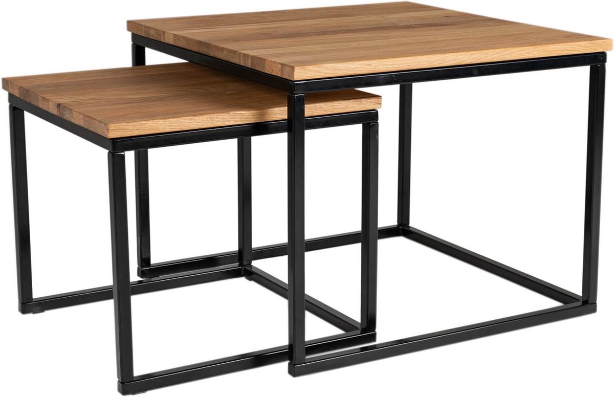 MaximaVida vierkante salontafel set Kiev XL 60 cm - rustiek eikenhout