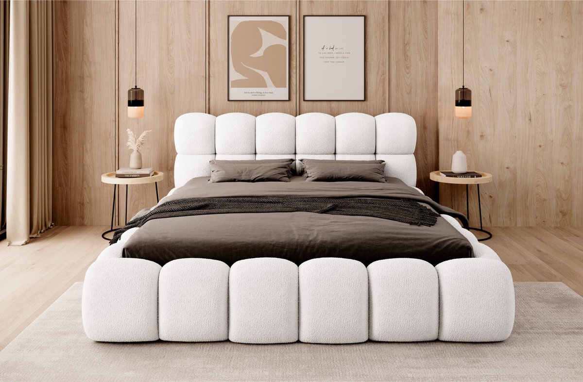 Trae Mobler Boston 160 x 200 cm Gestoffeerd Bed Naturel