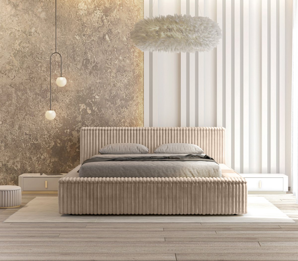 Trae Mobler Melody 160 x 200 cm Gestoffeerd Bed Beige