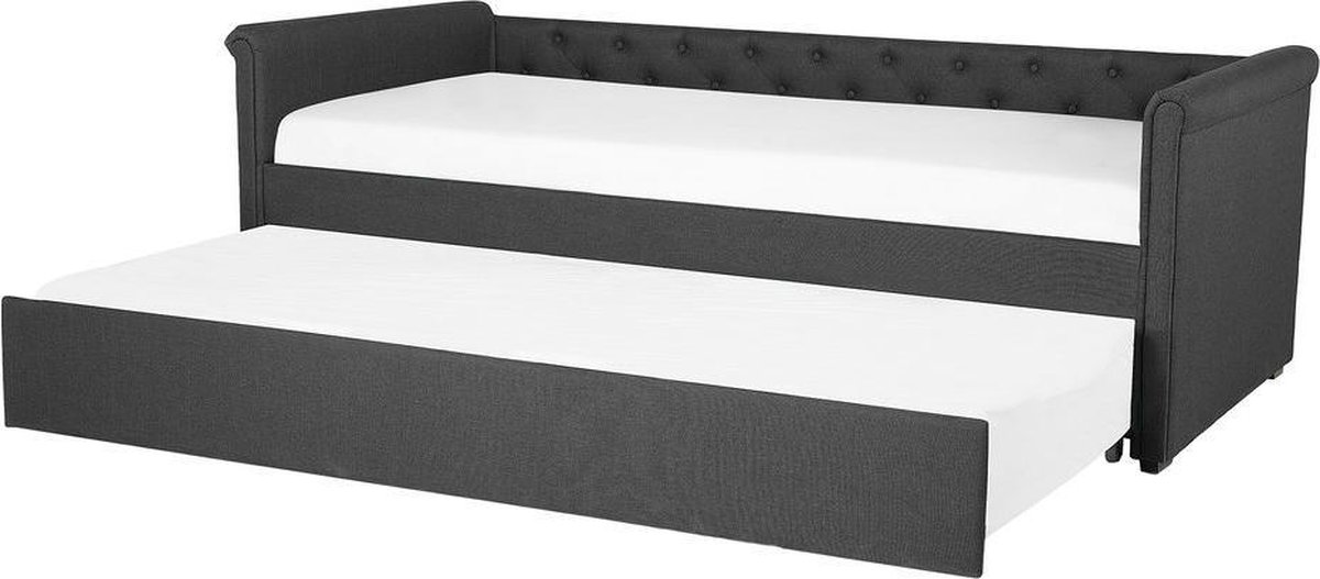 Beliani - LIBOURNE - Onderschuifbed - Grijs - 90 x 200 cm - Polyester