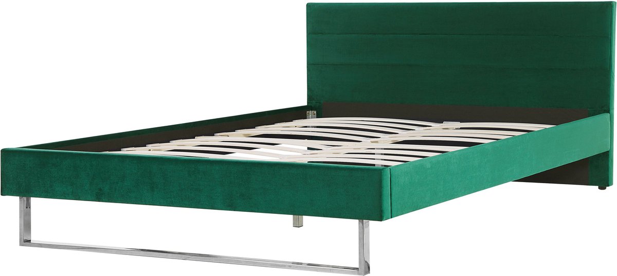 Beliani - BELLOU - Tweepersoonsbed - Groen - 180 x 200 cm - Fluweel