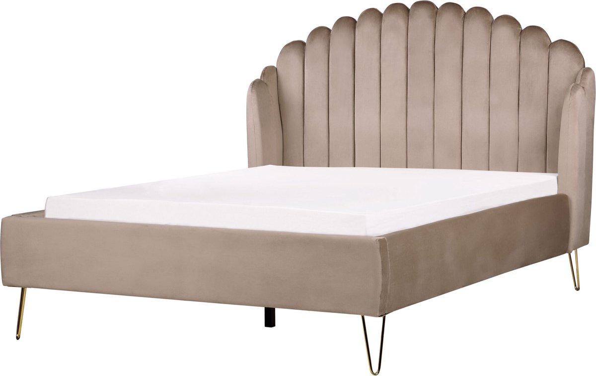 Beliani - AMBILLOU - Tweepersoonsbed - Taupe - 140 x 200 cm - Fluweel