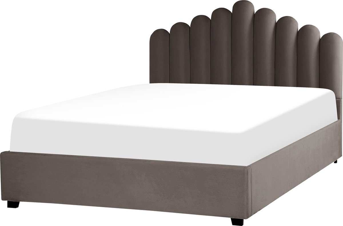 Beliani-VINCENNES-Bed met opbergruimte-Beige-160 x 200 cm-Fluweel