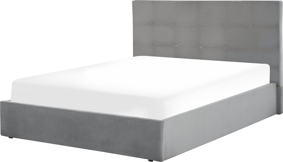 Beliani-LORIENT-Bed met opbergruimte-Grijs-140 x 200 cm-Fluweel