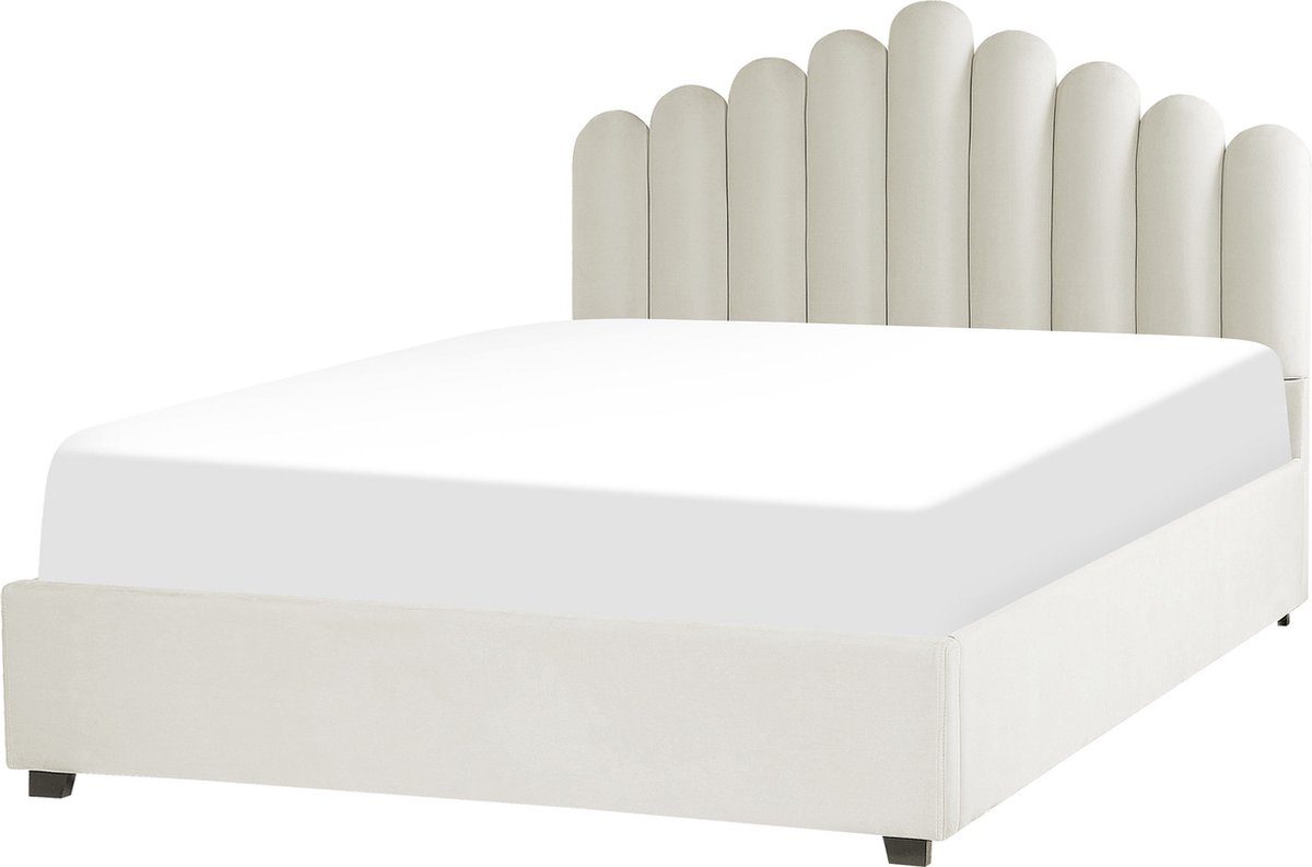 Beliani-VINCENNES-Bed met opbergruimte-Wit-160 x 200 cm-Fluweel
