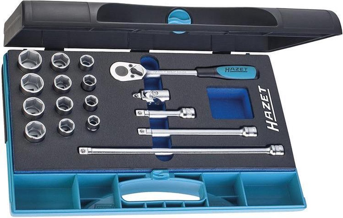 HAZET Dopsleutelset 880/17 · 3/8 inch (10 mm) vierkant hol · Buiten-zeskant-tractieprofiel · 17-delig · 10 - 22