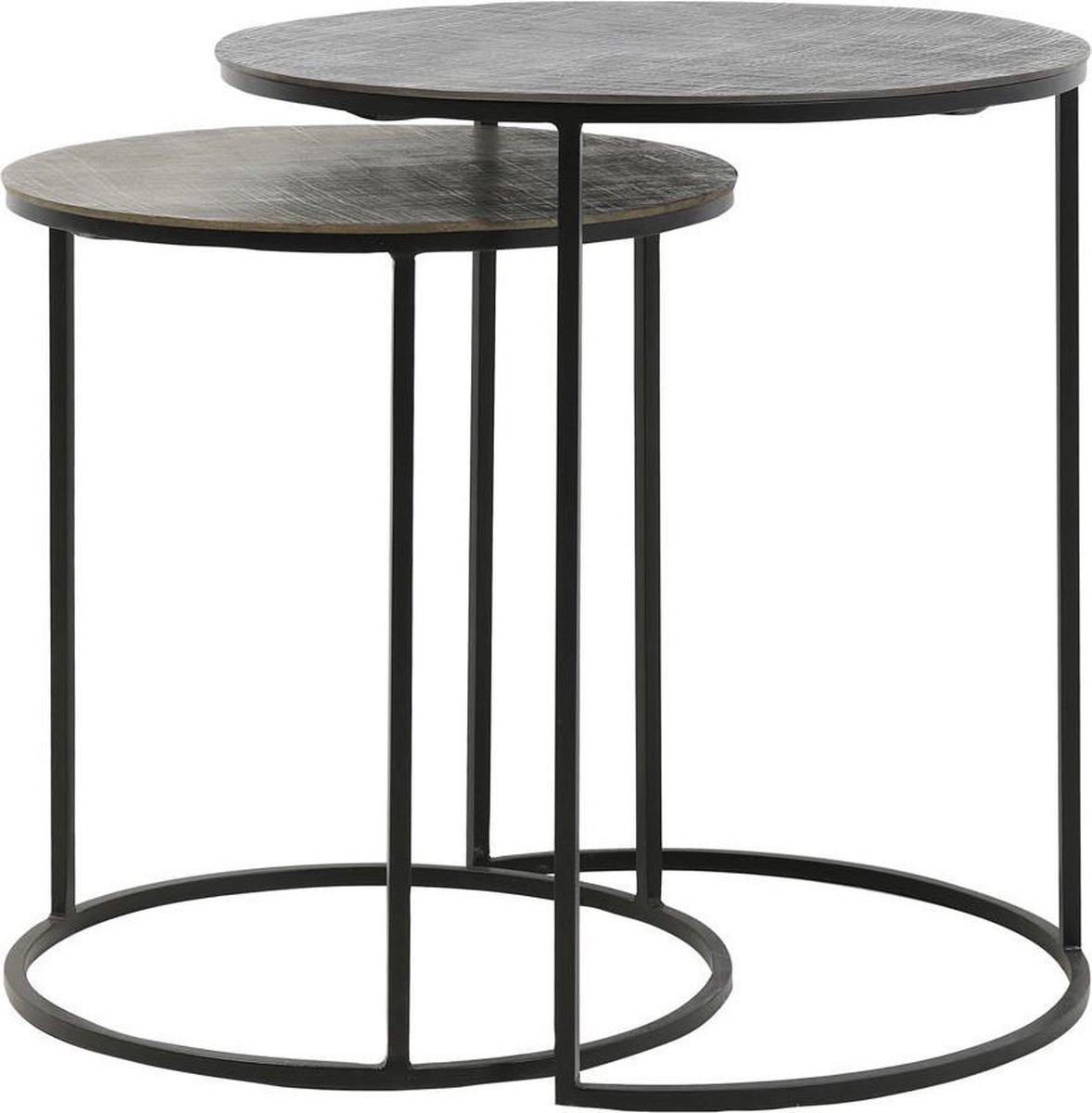 Light&living Bijzettafel S|2 Ø41x46+Ø49x52 cm RENGO relief antiek lood