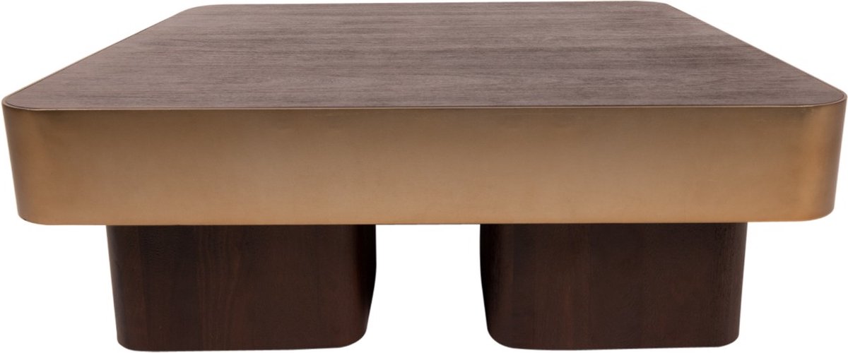 PTMD Warren Coffee Table 90x90x31 Brown Wood Gold Metal