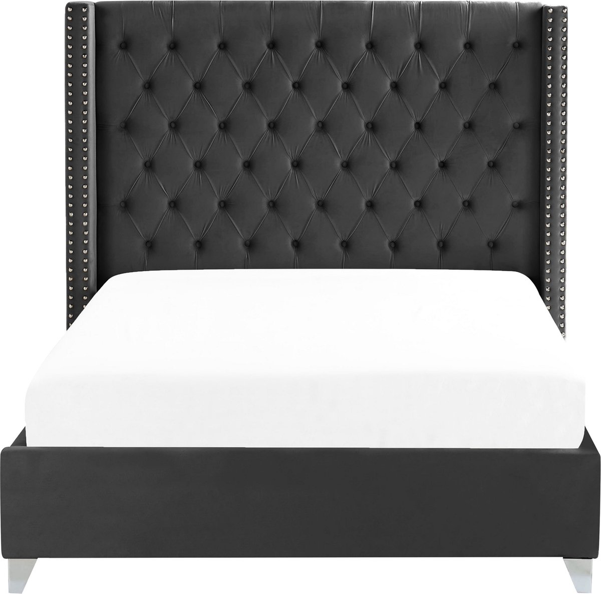 Beliani - LUBBON - Tweepersoonsbed - Zwart - 140 x 200 cm - Fluweel