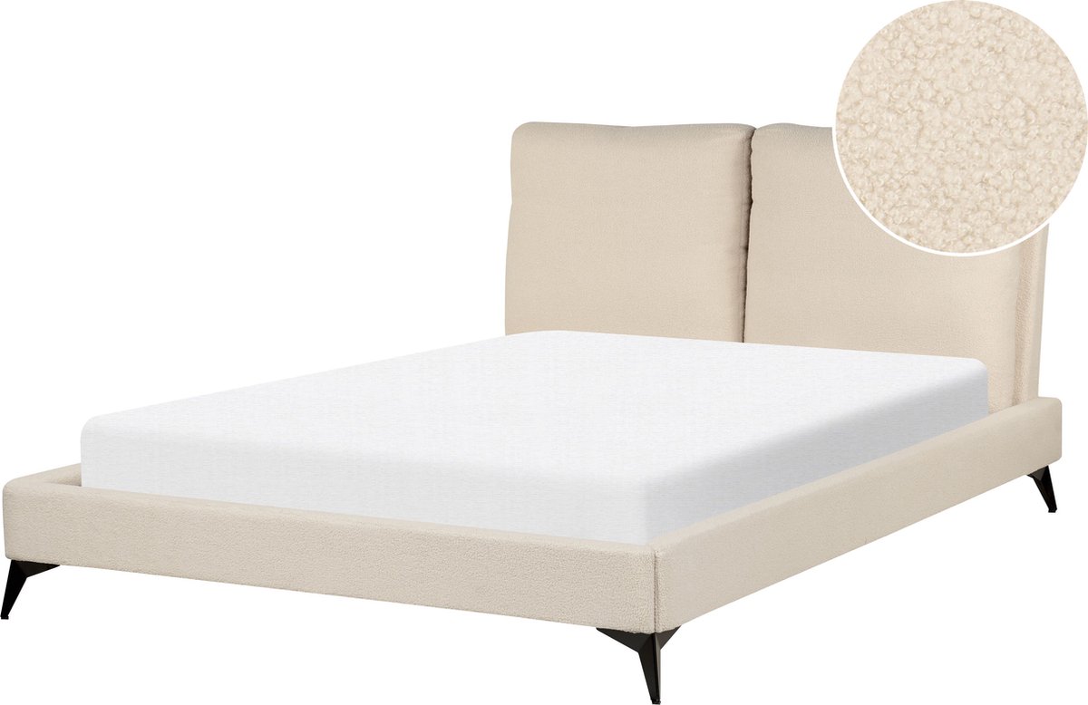 Beliani - MELLE - Tweepersoonsbed - Beige - 140 x 200 cm - Bouclé