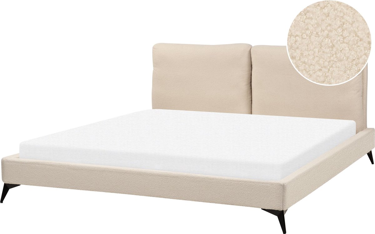 Beliani - MELLE - Tweepersoonsbed - Beige - 180 x 200 cm - Bouclé