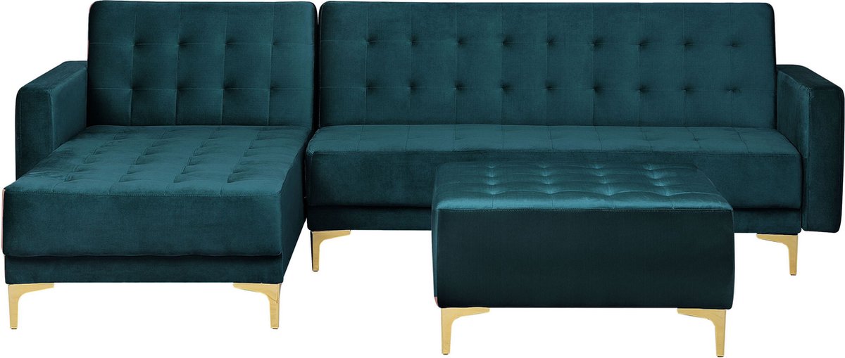 Beliani-ABERDEEN-Hoekslaapbank ottomaan-Blauwgroen-Rechts -Fluweel