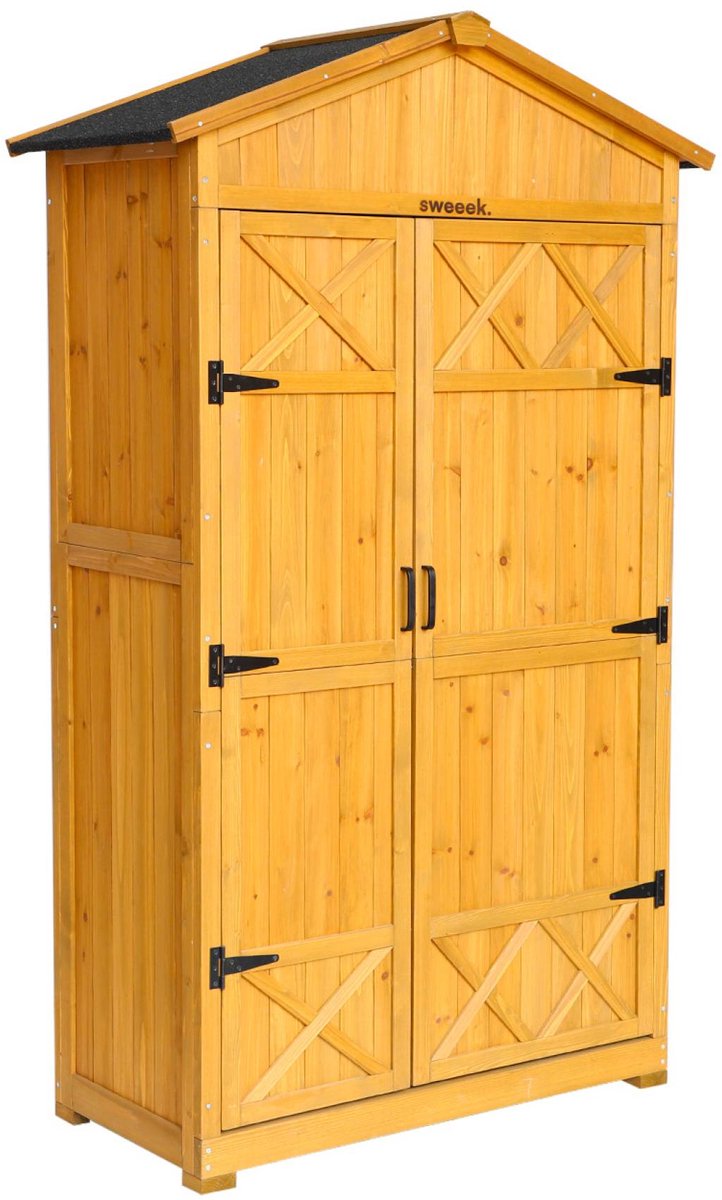 sweeek - 105 cm tuinhuisje in dennenhout, 6 opbergruimtes