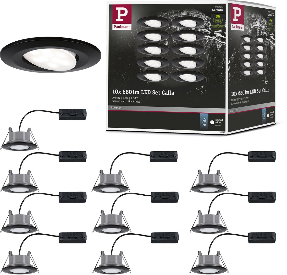 Paulmann 92462 LED-inbouwlamp Set van 10 stuks LED 60 W Zwart (mat)