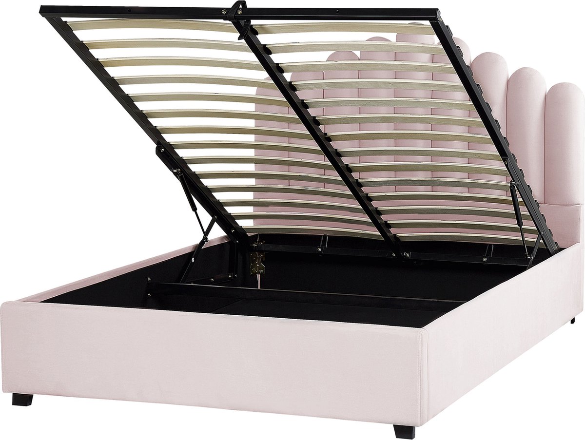 Beliani-VINCENNES-Bed met opbergruimte-Roze-140 x 200 cm-Fluweel