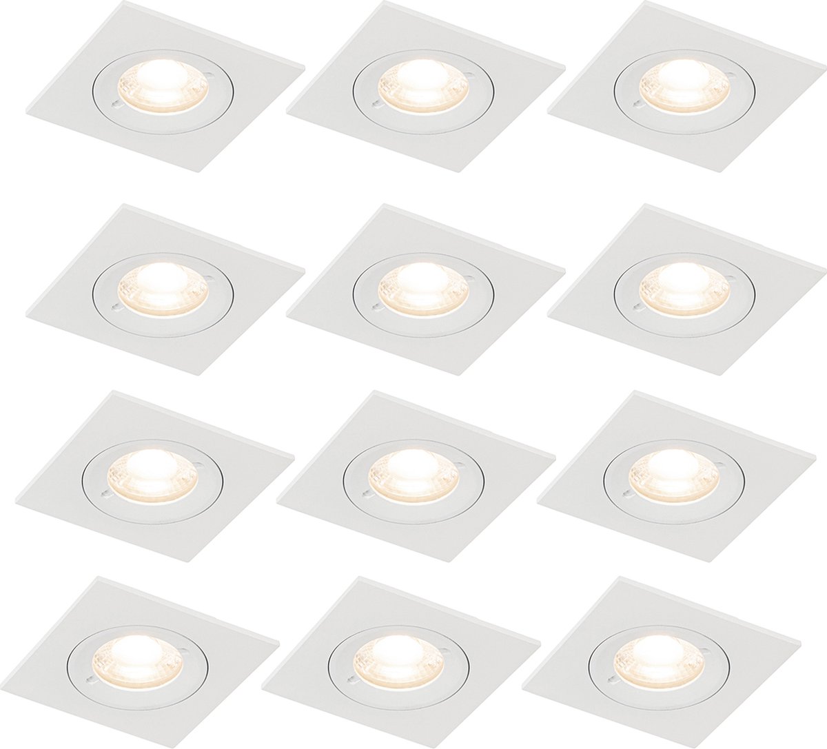 QAZQA Set van 12 inbouwspots wit vierkant GU10 50mm IP44 - Xena