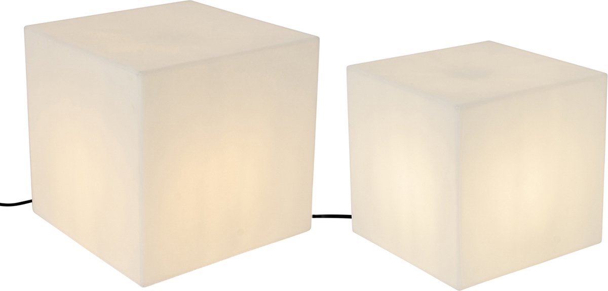 QAZQA Set van 2 buiten vloerlampen wit 30 en 38 cm vierkant IP44 -