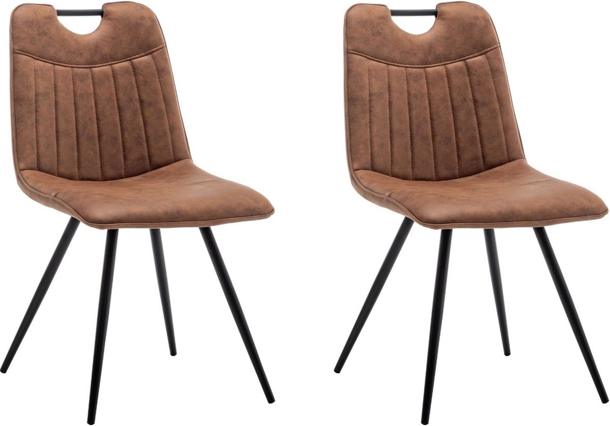 Furnihaus Eetkamerstoel Leon Microvezel Cognac Set van 2