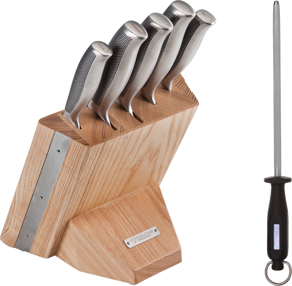 Diamant Sabatier Riyouri Messenblok - 5-delig - Naturel Eiken Hout|RVS