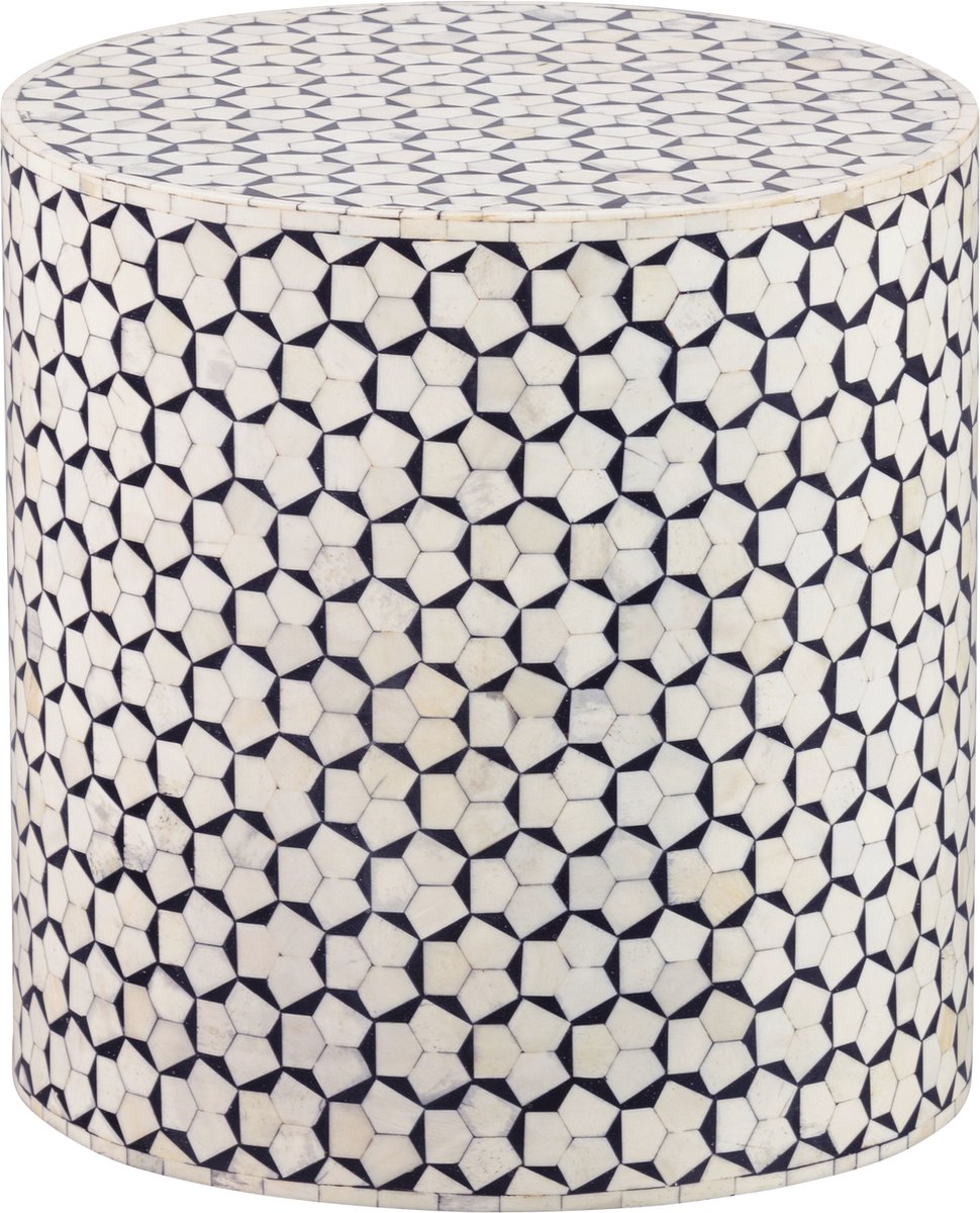 WOOOD Neva Sidetable - Bone Inlay - Zwart|Wit - 40x37x37