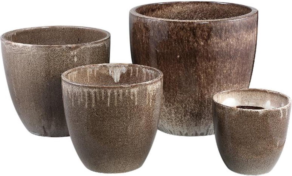 PTMD Bloempot Aleix - 53x53x52 cm - Keramiek - Bruin - Set van 4