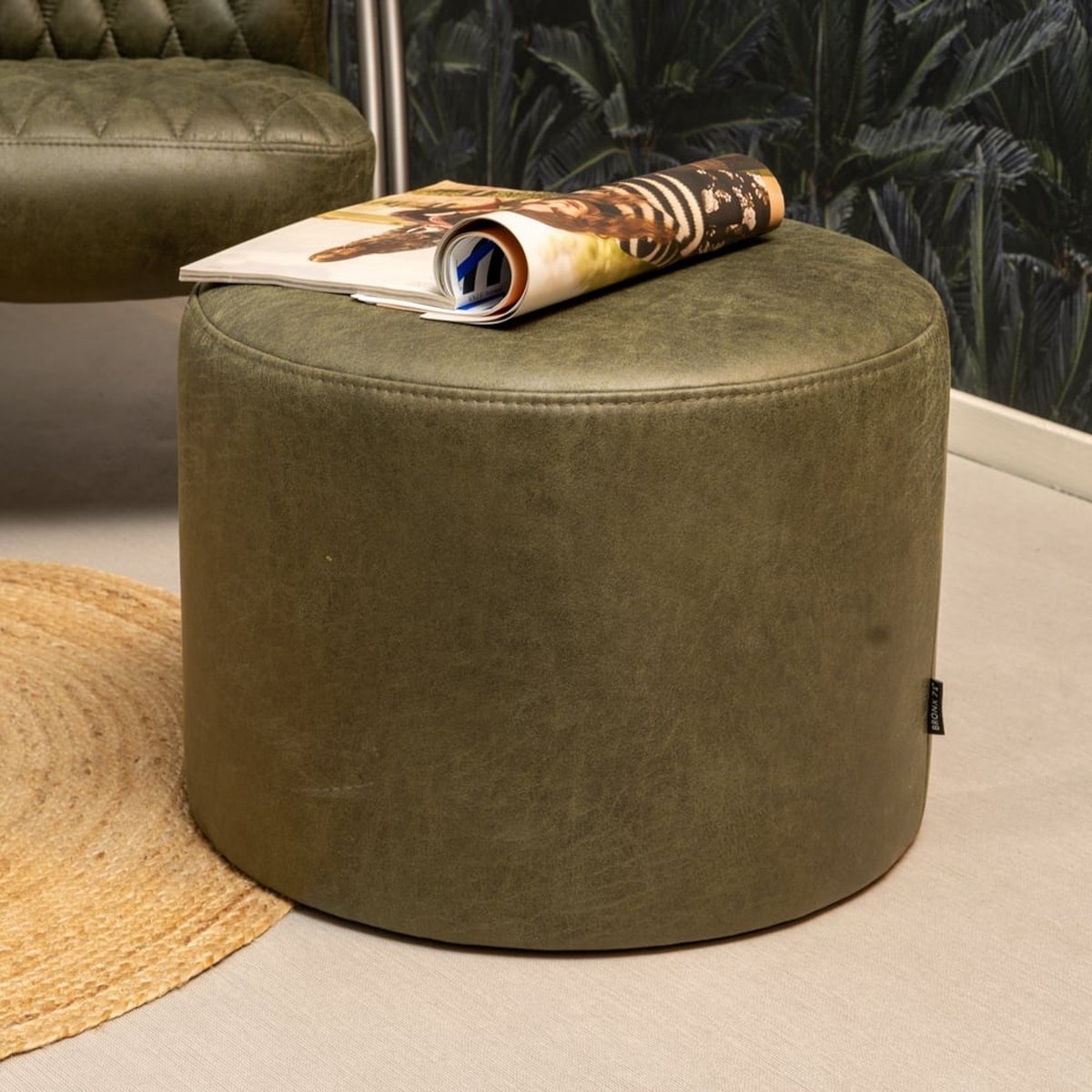 Bronx71 Eco-leren poef Kyla olijfgroen