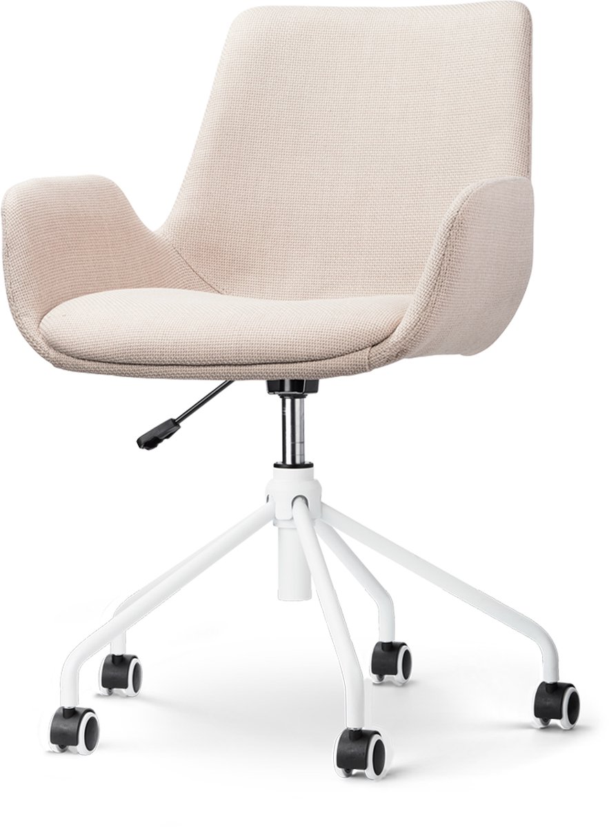 Nolon Nout-Eef Bureaustoel Beige - Armleuning - Wit Onderstel