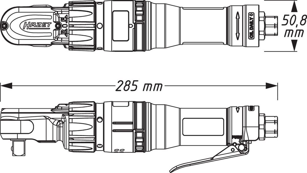 HAZET High performance ratelschroevendraaier 9022-360 · 1/2 inch (12,5 mm) vierkant massief · Lengte: 285 mm