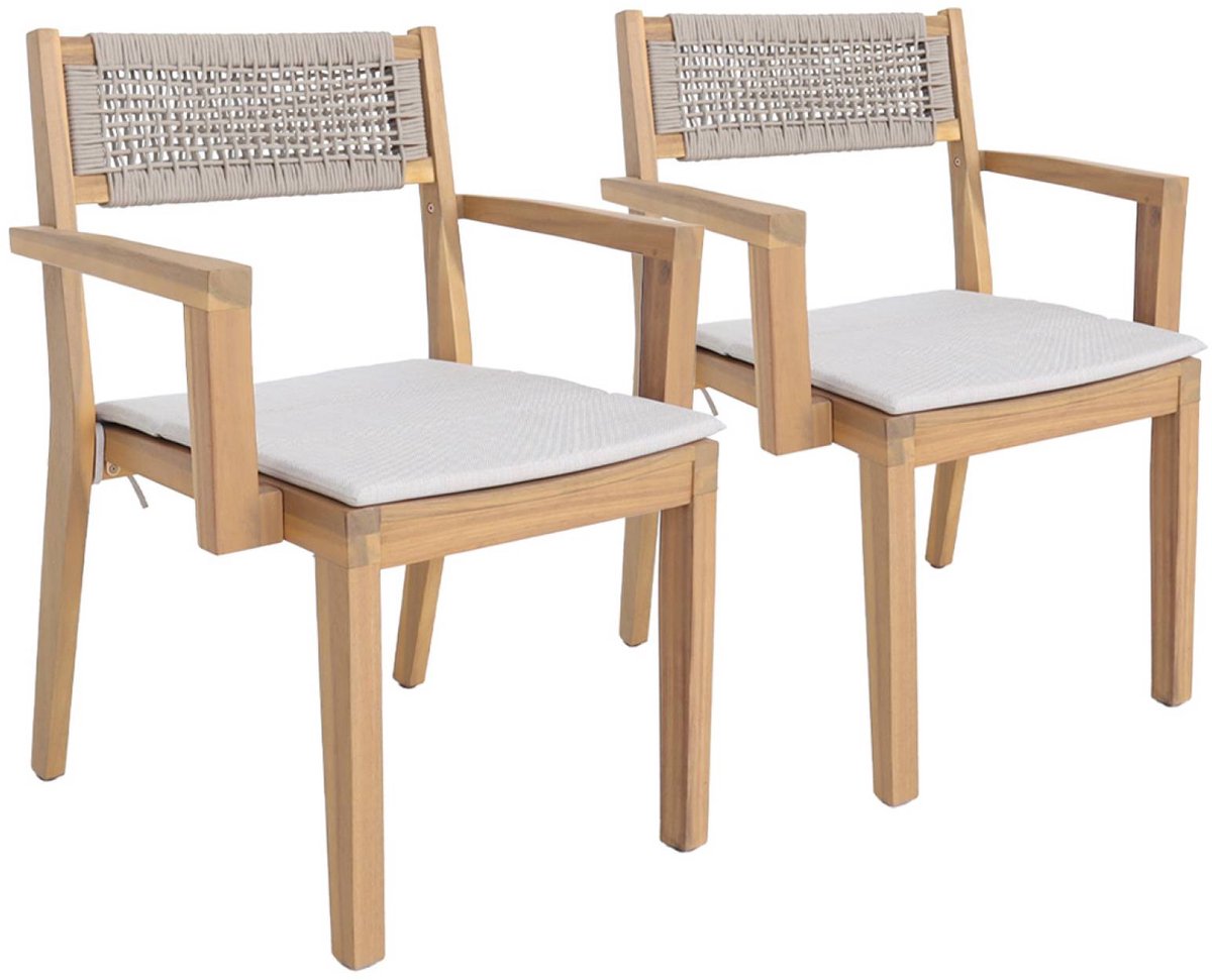sweeek - Set van 2 acaciahouten tuinstoelen met kussen en touw